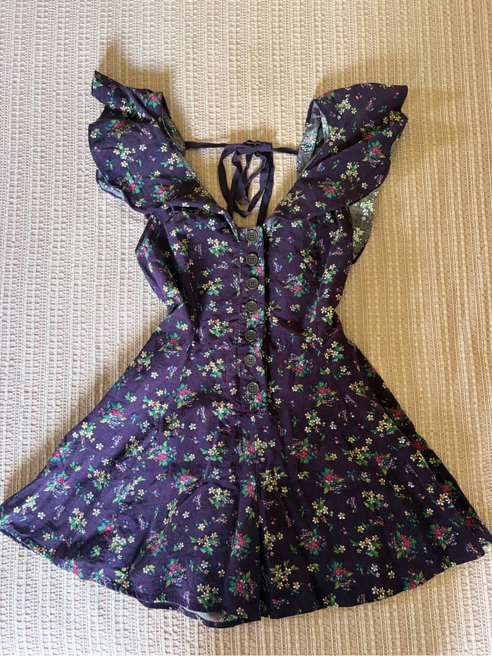Free People Floral Corduroy Flutter Sleeve Button-Up Romper